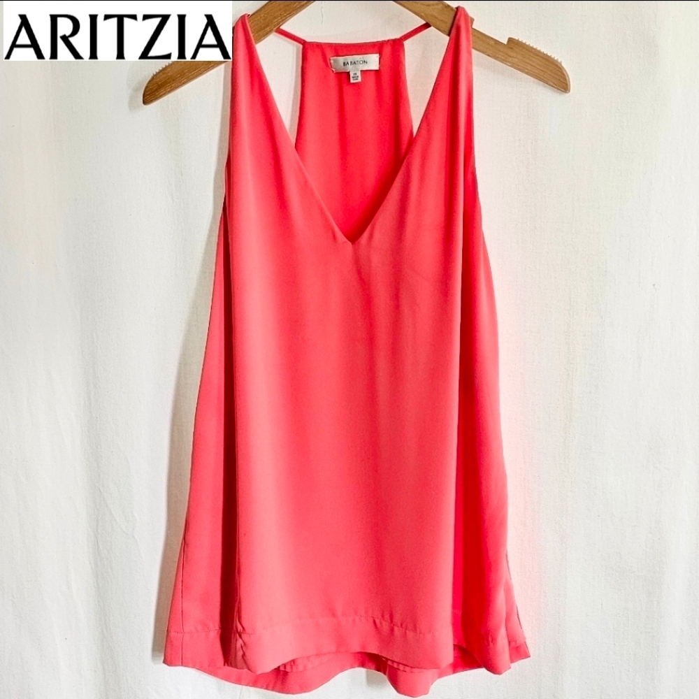 🇨🇦 Aritzia Babaton Coral Sleeveless V-Neck Chiffon Blouse Top